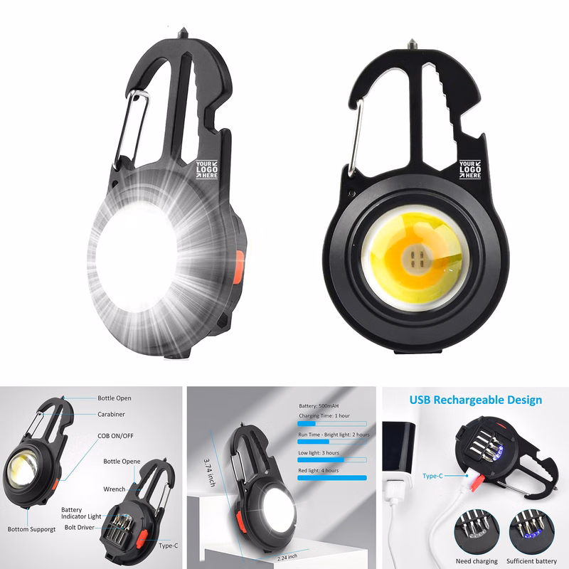 2 Pack 1000 Lumens Portable COB Rechargeable Flashlights Portable Pocket Keychain Work Light
