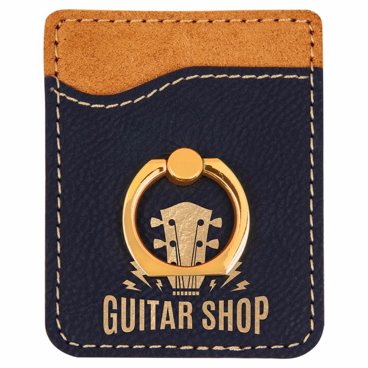 Black/Gold Leatherette Phone Wallet with Gold Ring