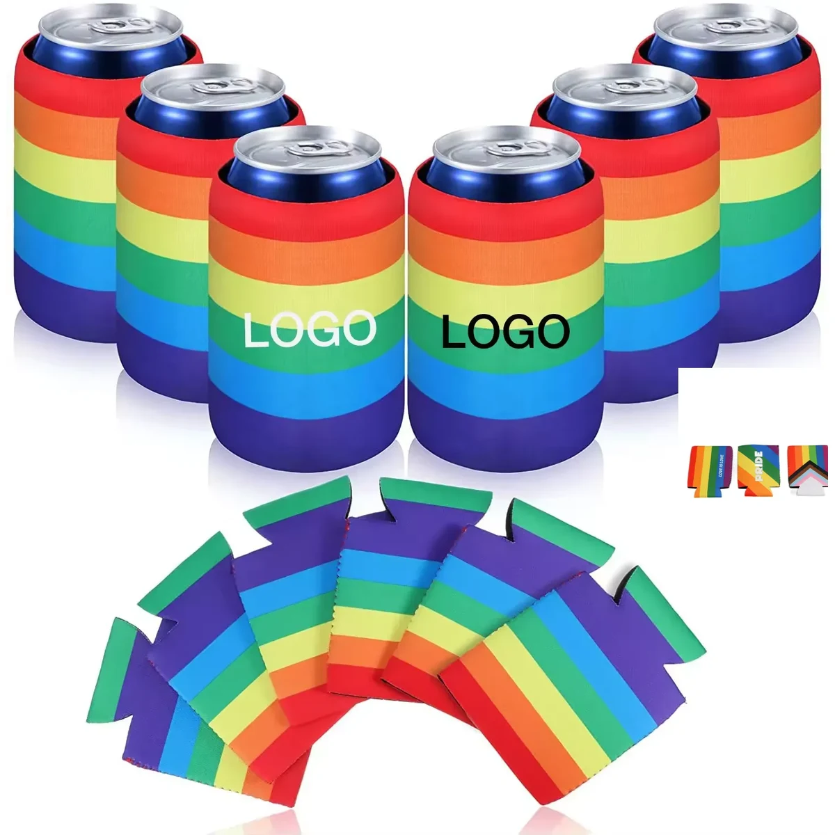 Rainbow Pride Collapsible Foam Can Cooler, custom koozie with logo imprint 1