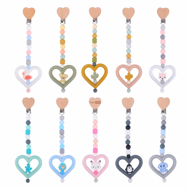 Heart Silicone Animal Pacifier Chain