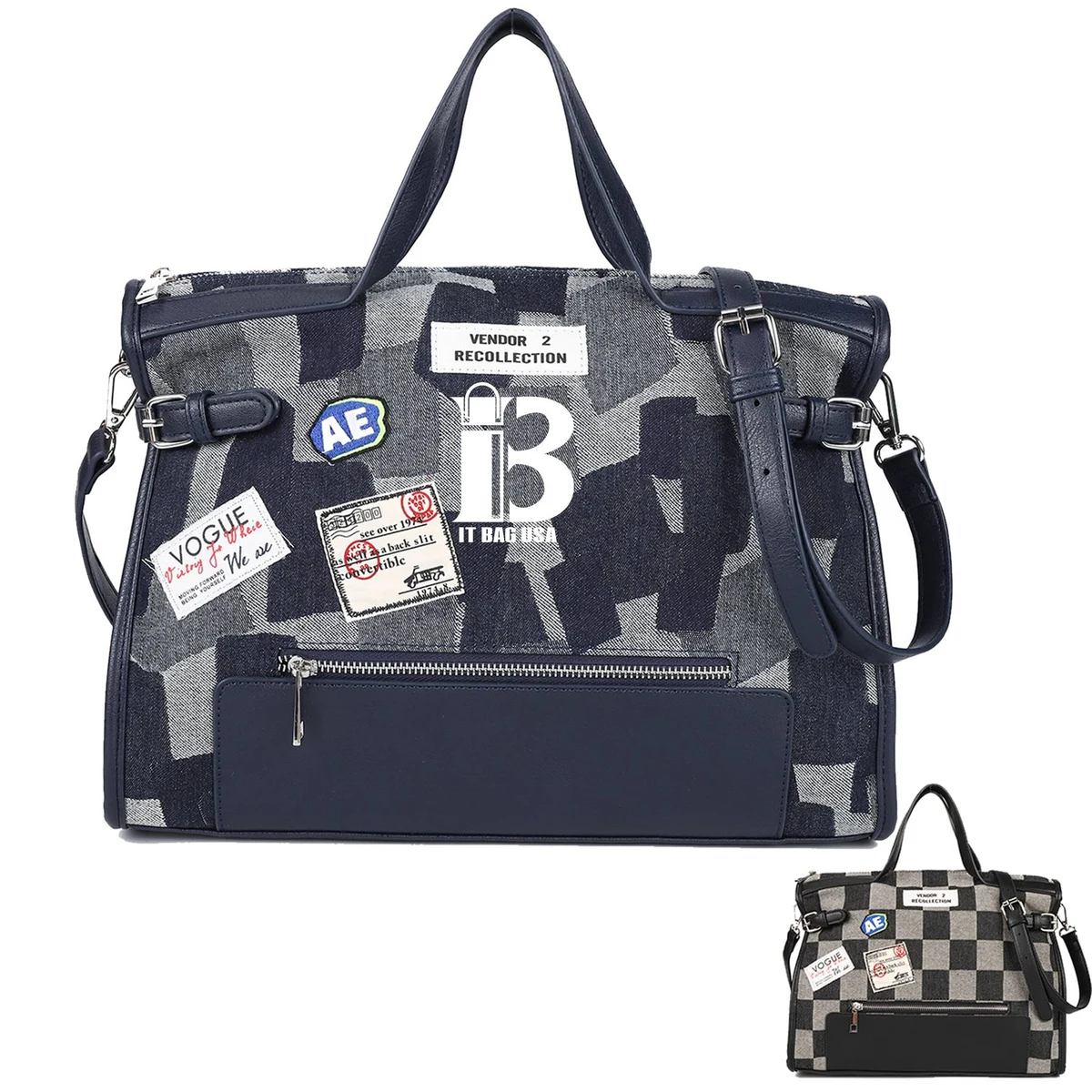Canvas Street Trend Crossbody Bag for Women - Black/Blue 1