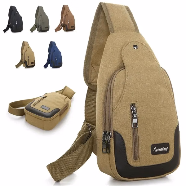 Custom Durable Canvas Crossbody Sling Bag with Multi-Zip Pockets — Urban Professional Carry