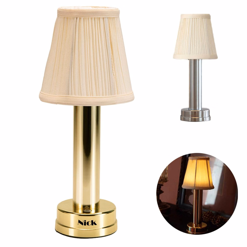 Metal Table Lamp Fabric Shade Rechargeable Ambiance