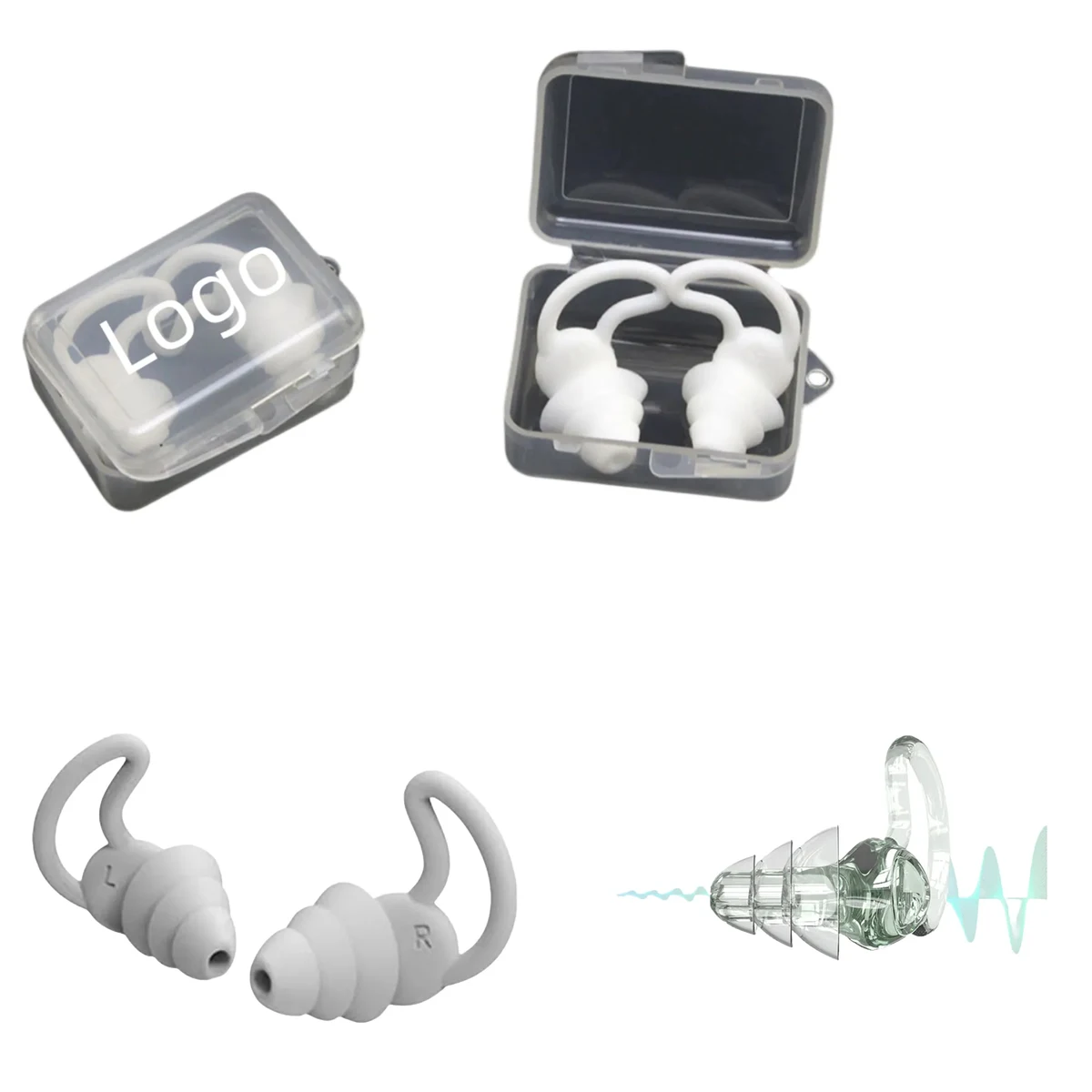 Silicone Noise Cancelling Earplugs and Clear Clip Case 1