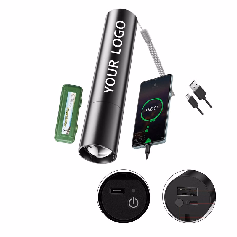 Aluminum Flashlight with Built In Power Bank
