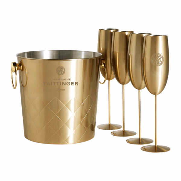 Stainless Steel Ice Bucket and Champagne Flute Set
