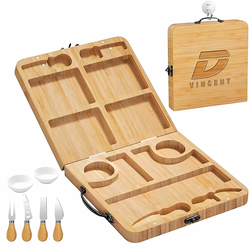 Foldable Bamboo Charcuterie Board Set with Knives