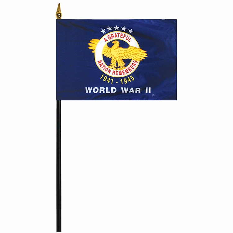 World War II 4" x 6" Stick Mounted Rayon Flag
