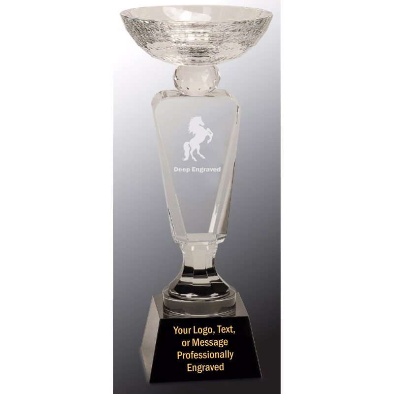 11" Clear Crystal Cup Award with Black Pedestal Base