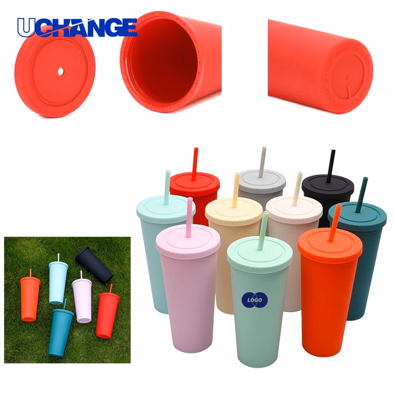 Reusable Milk Tea Style Straw Frosted Cup Container