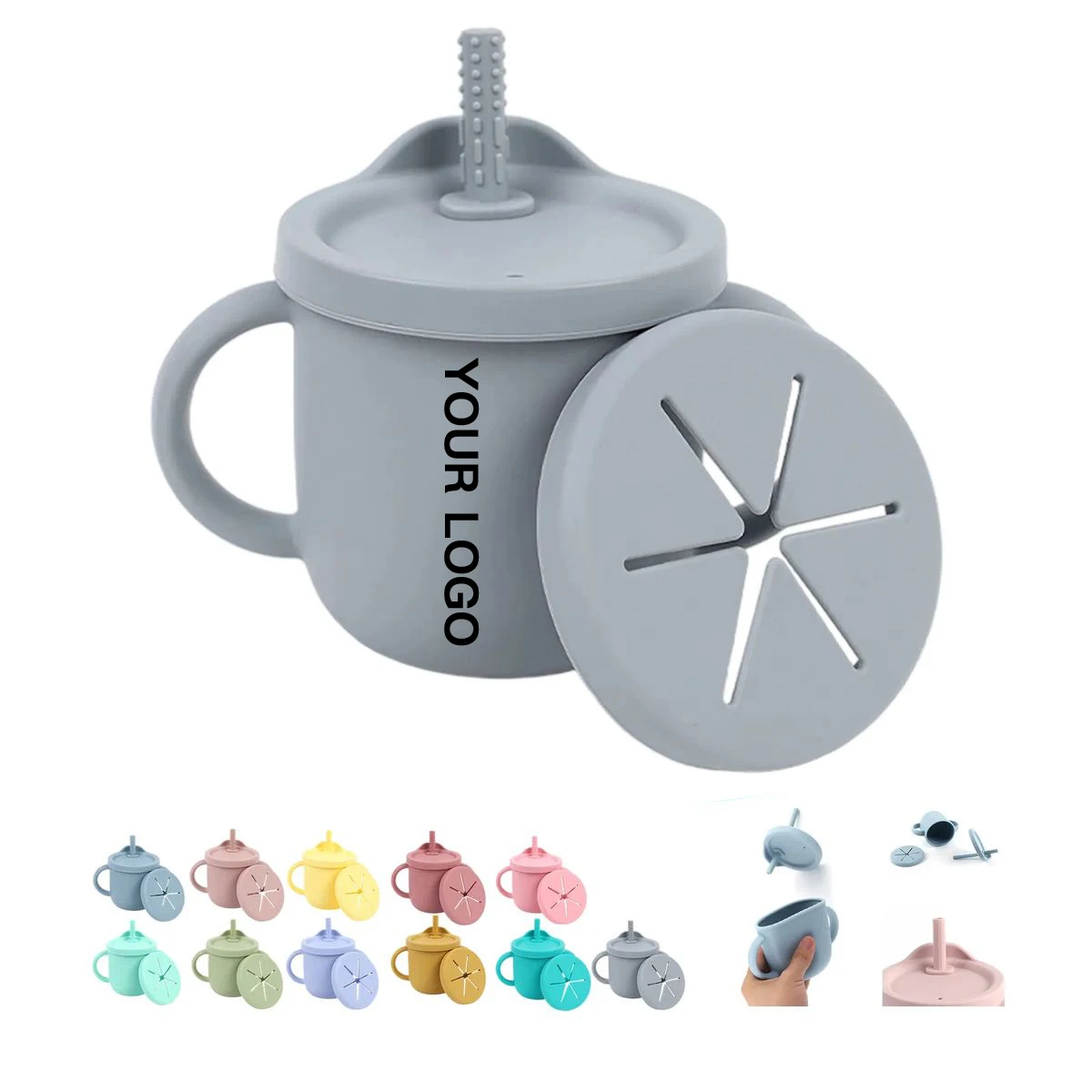Silicone Toddler Cup with Straw Stopper and Dual Lids 1