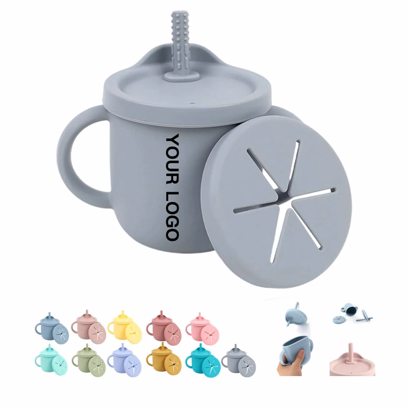 Silicone Toddler Cup with Straw Stopper and Dual Lids