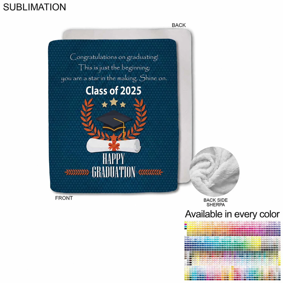 Graduation Blanket in Plush Sherpa Faux Wool Lined Micro Mink, 50x60, Couch size, Sublimated 1