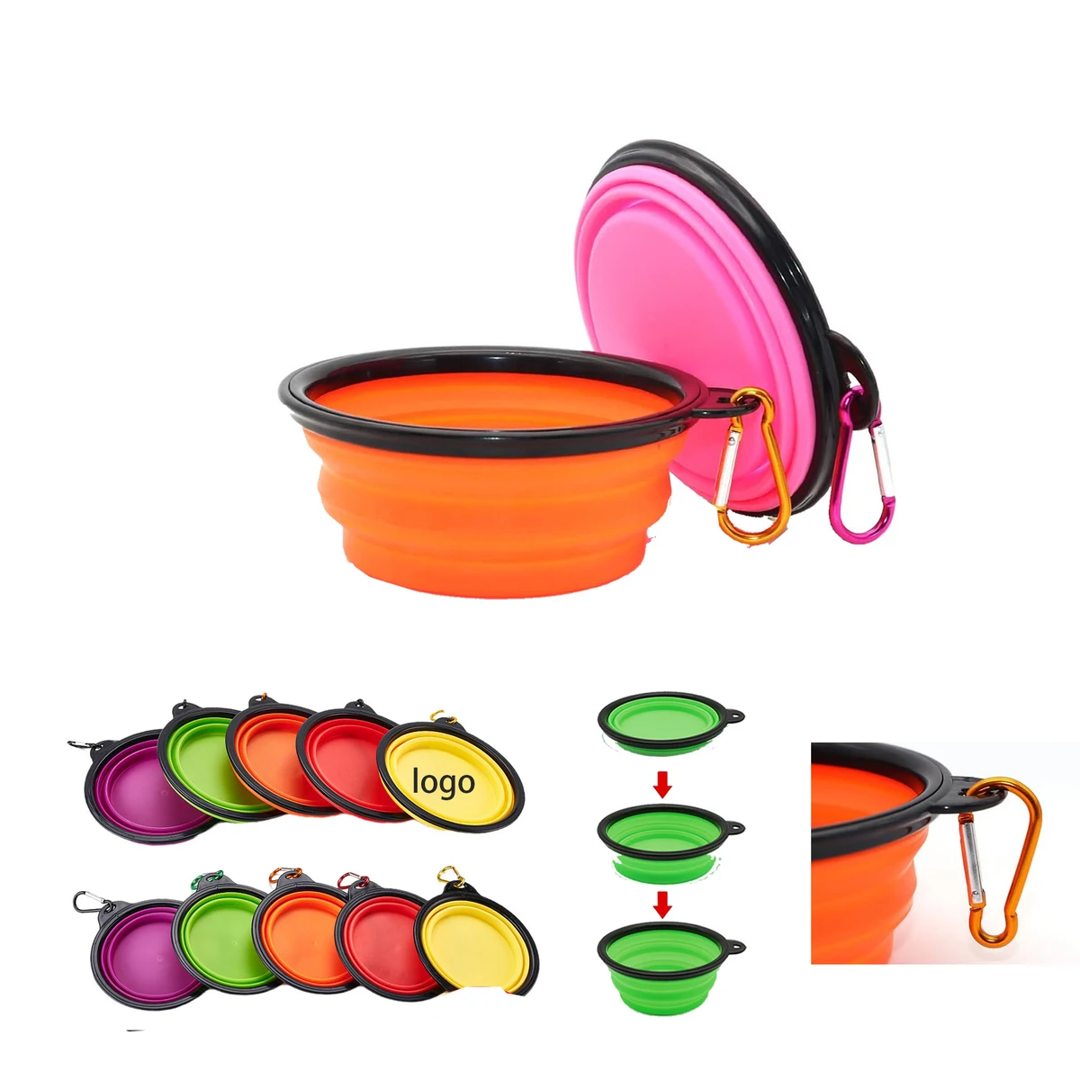 Large Collapsible Dog Bowl With Carabiner 1