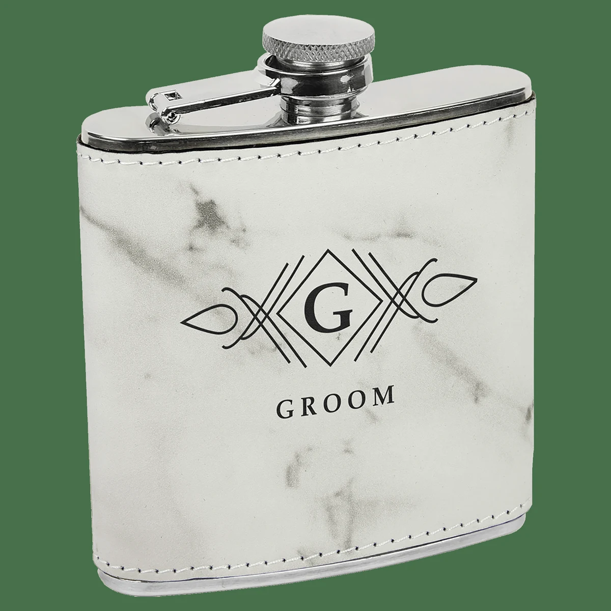 6 oz.White Marble Leatherette Stainless Steel Flask, custom water bottle with logo imprint 1