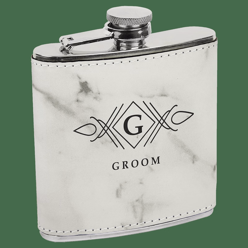 6 oz.White Marble Leatherette Stainless Steel Flask