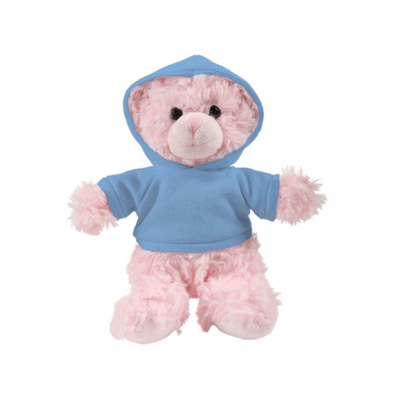 soft plush  Pink Curly Sitting Bear with hoodie