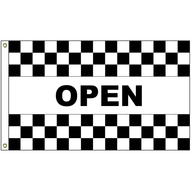 Open Black & White Checkered 3' x 5' Message Flag with Heading and Grommets 1