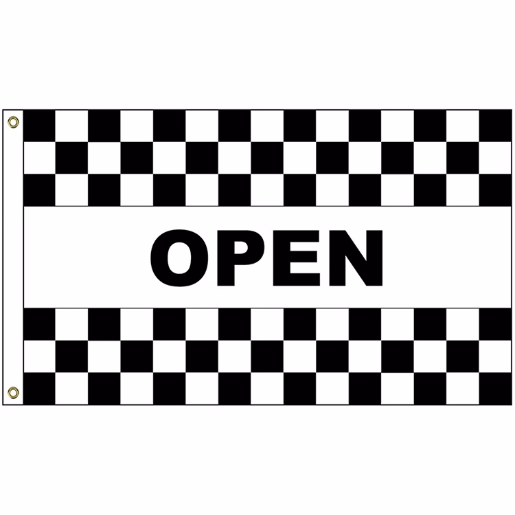 Open Black & White Checkered 3' x 5' Message Flag with Heading and Grommets