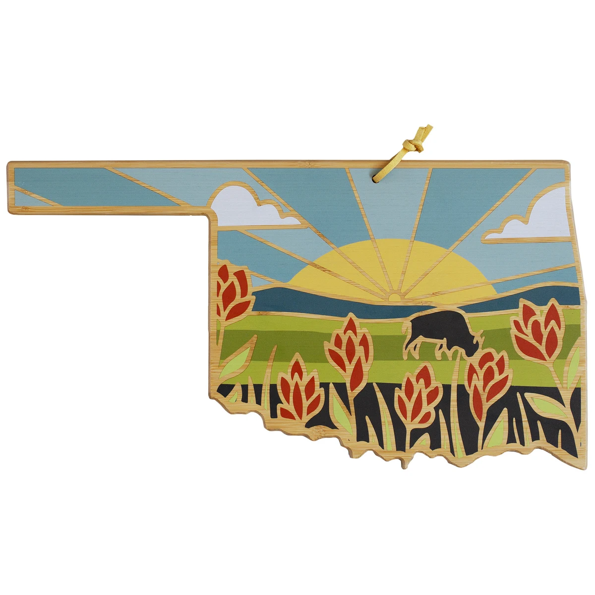 Oklahoma State Shaped Cutting and Serving Board with Artwork by Summer Stokes 1