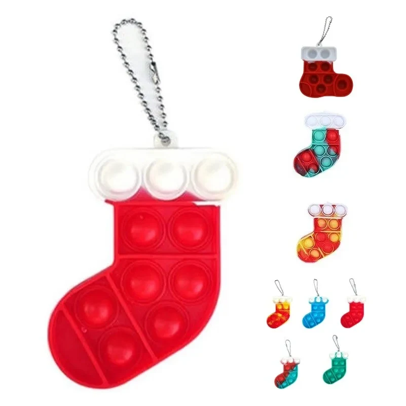 Christmas Sock Bubble Push Pop Keychain 1