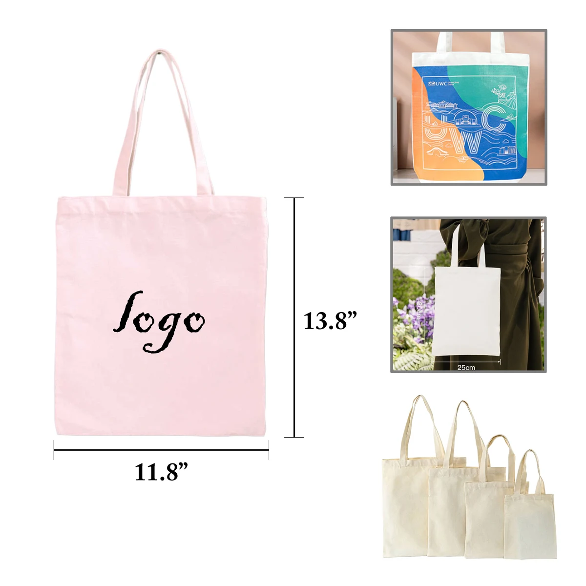 MOQ50 Cotton Canvas Tote Bag for Shopping Blank, custom tote bag with logo imprint 1