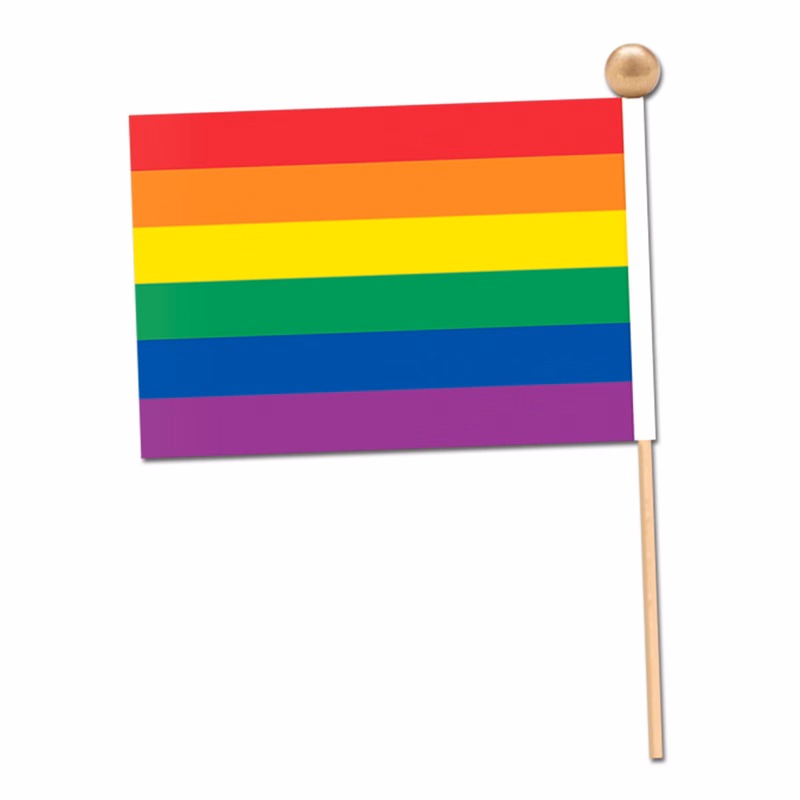 Rainbow Rayon Flag w/ Ball Tipped Wooden Dowel