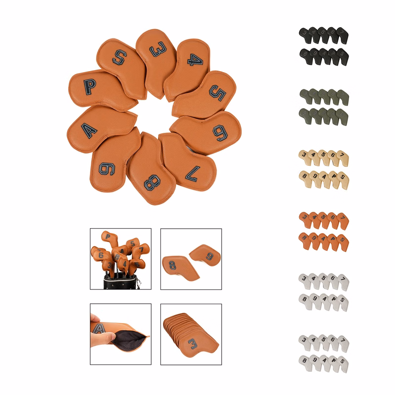 Thick PU Leather Golf Iron Head Covers Set