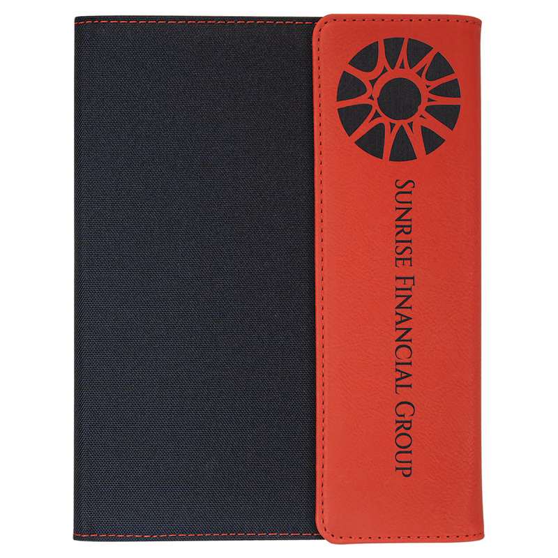 7" x 9" Red Leatherette / Black Canvas Portfolio with Notepad