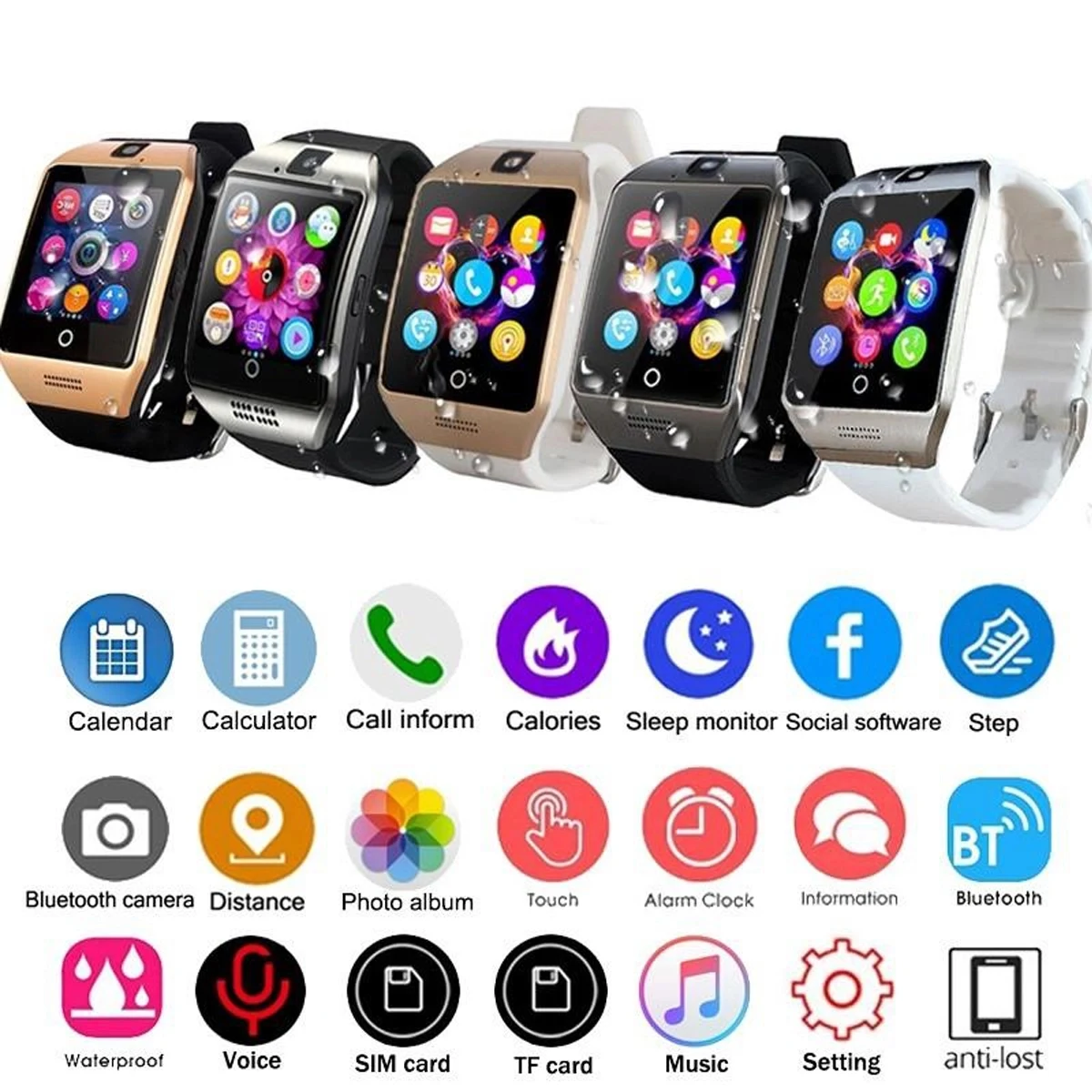 Q18 Smart Watch Touchscreen Sweatproof with Card Slot 1