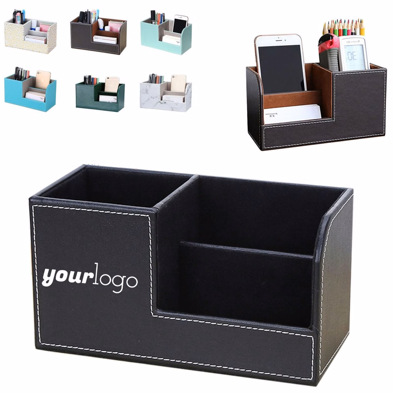 Multi-Compartment PU Leather Desk Organizer