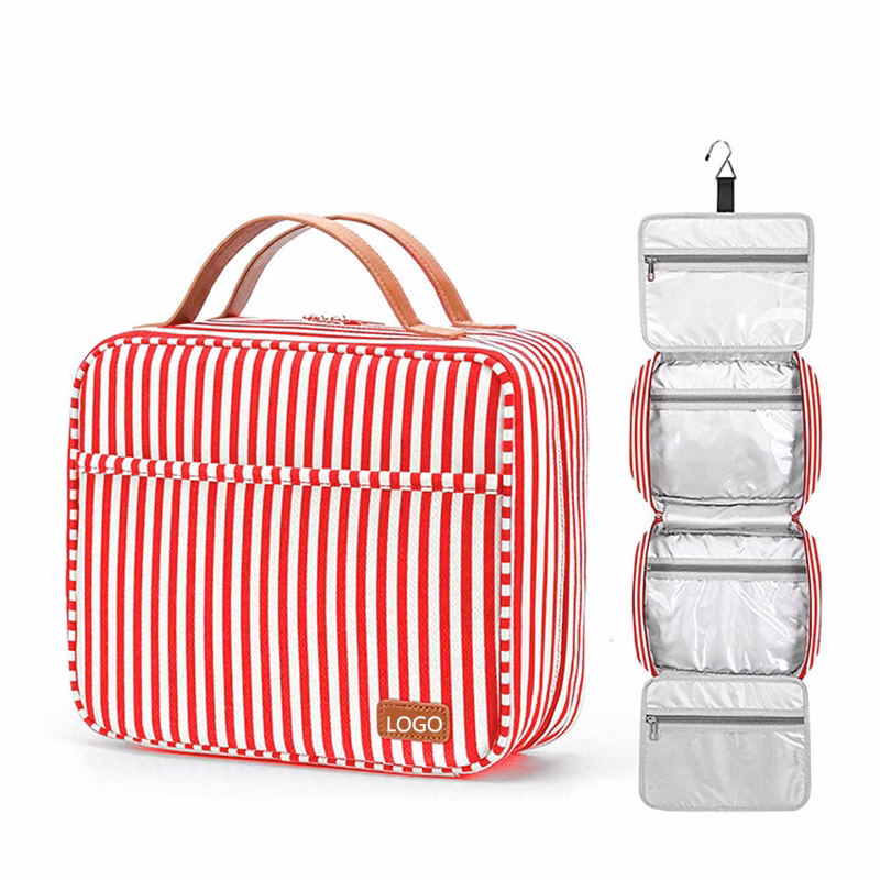 Striped Canvas Travel Waterproof Toiletry Bag / Hook