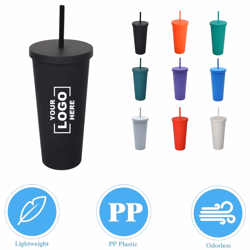 Frosted Double Walled Plastic Straw Cup