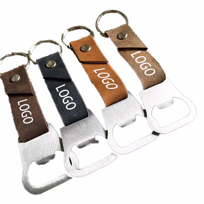 Metal Bottle Opener With Leather Holder