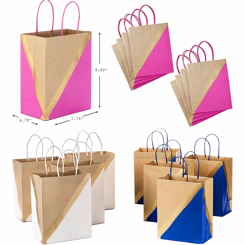 9" Medium Gold Blocking Paper Gift Bags