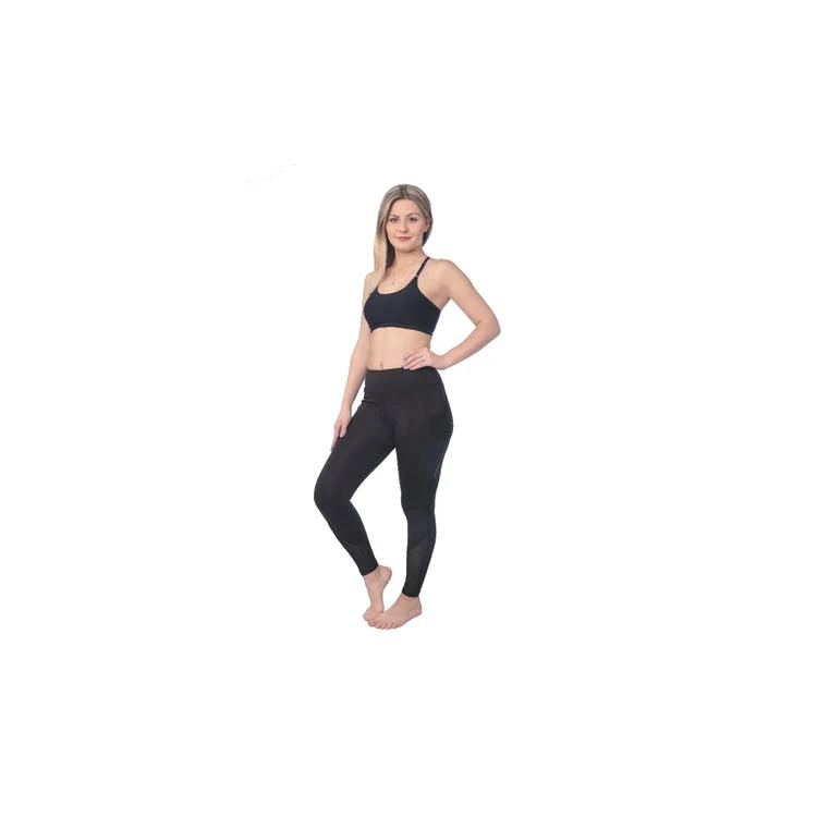 High Waist Performance Sport Leggings - Black with Sheer Panels Large 1