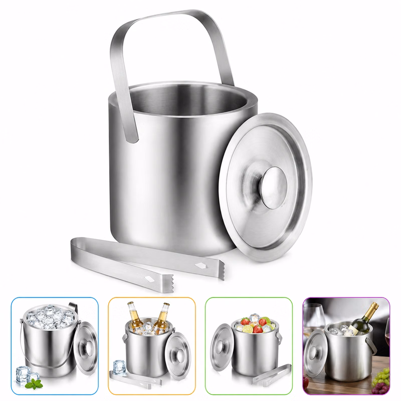 Insulated Stainless Steel Ice Bucket And Tongs
