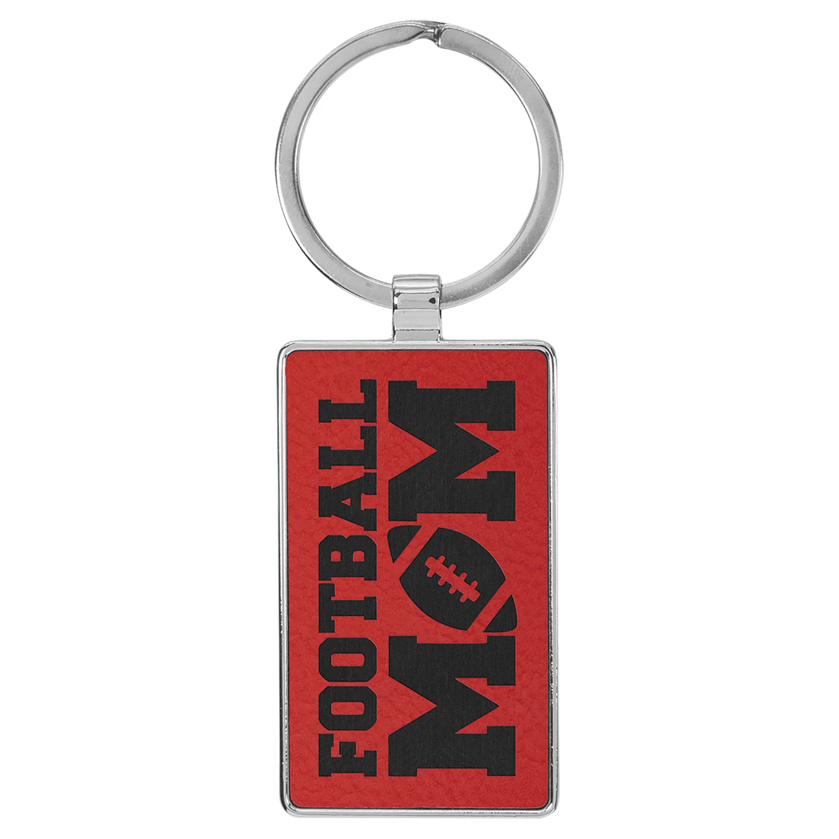 2 3/4" x 1 1/4" Leatherette/Metal Red Rectangle Keychain 1