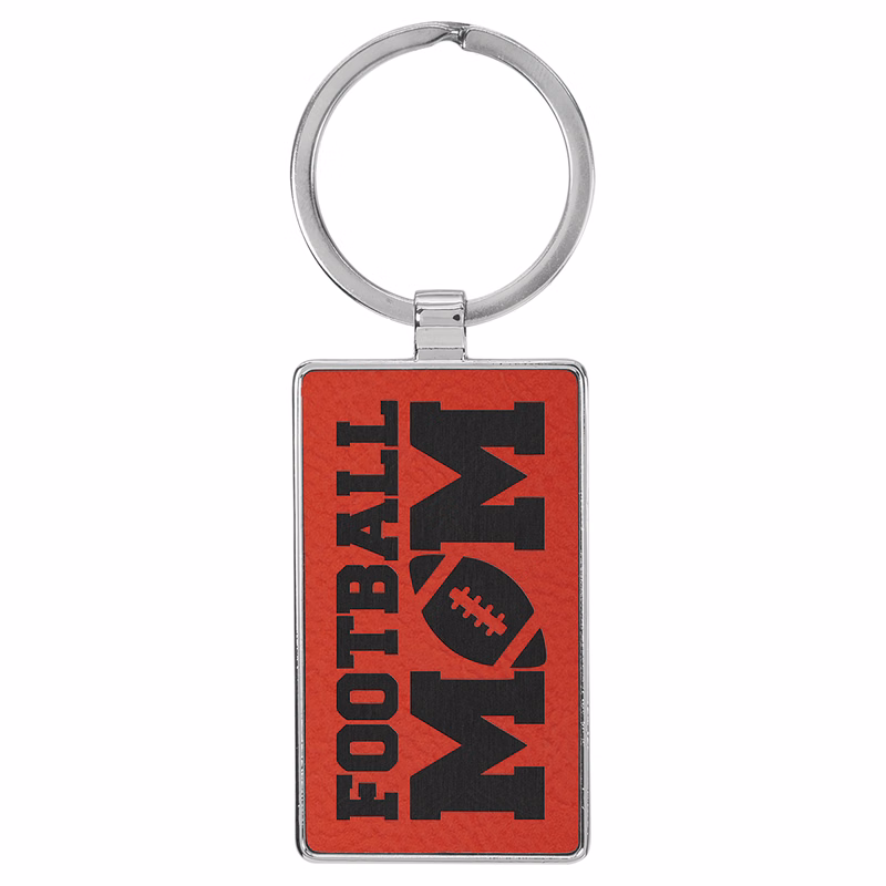 2 3/4" x 1 1/4" Leatherette/Metal Red Rectangle Keychain
