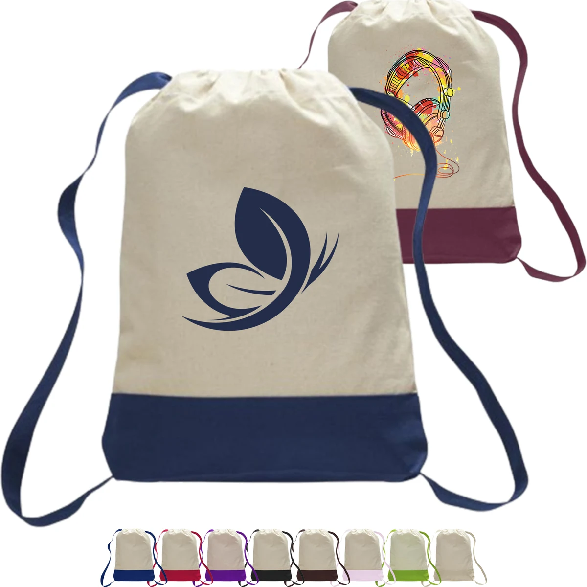 12 oz. Cotton Canvas Two Tone Sport Backpack USA Decorated (14" x 18") 1