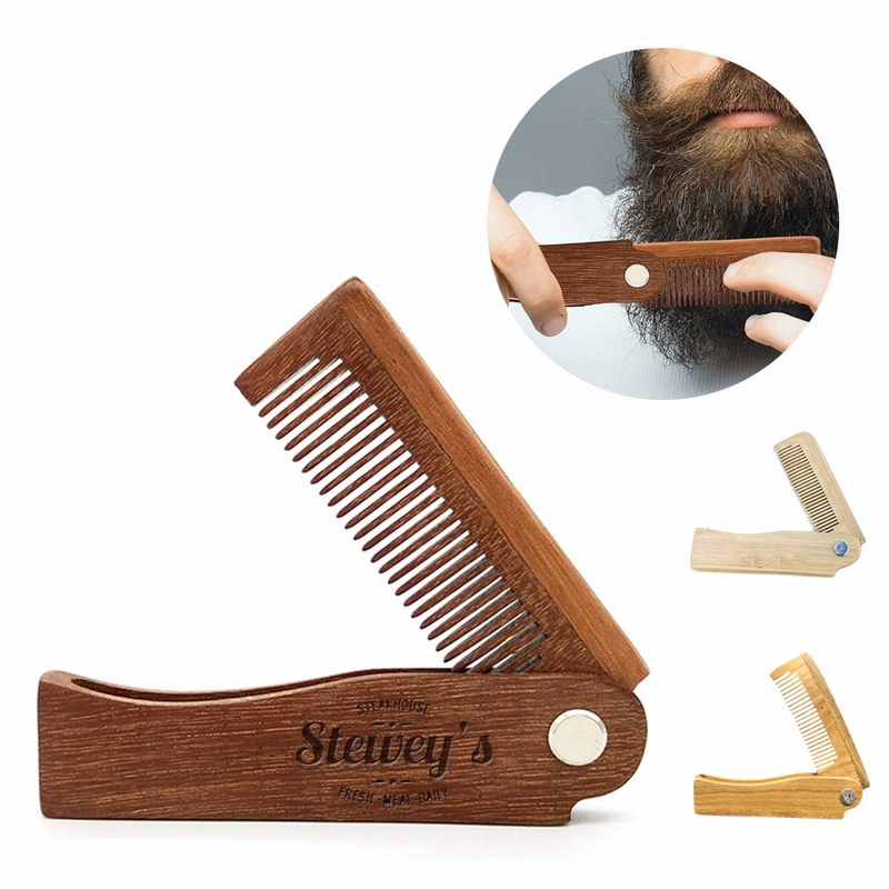Anti-Static Wooden Portable Folding Beard Comb