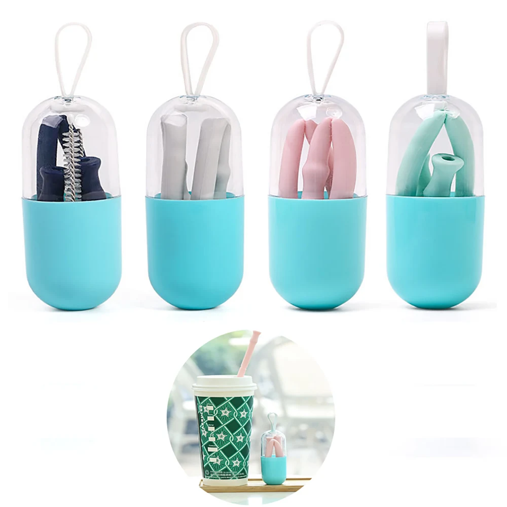 20CM Reusable Folding Silicone Straw Set 1