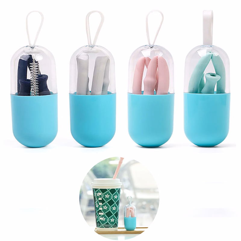 20CM Reusable Folding Silicone Straw Set