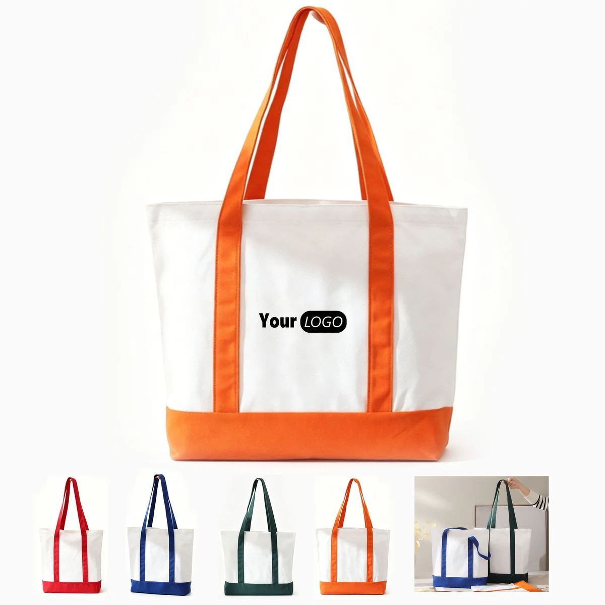 Two Tone Spliced Canvas Custom Logo Tote 1