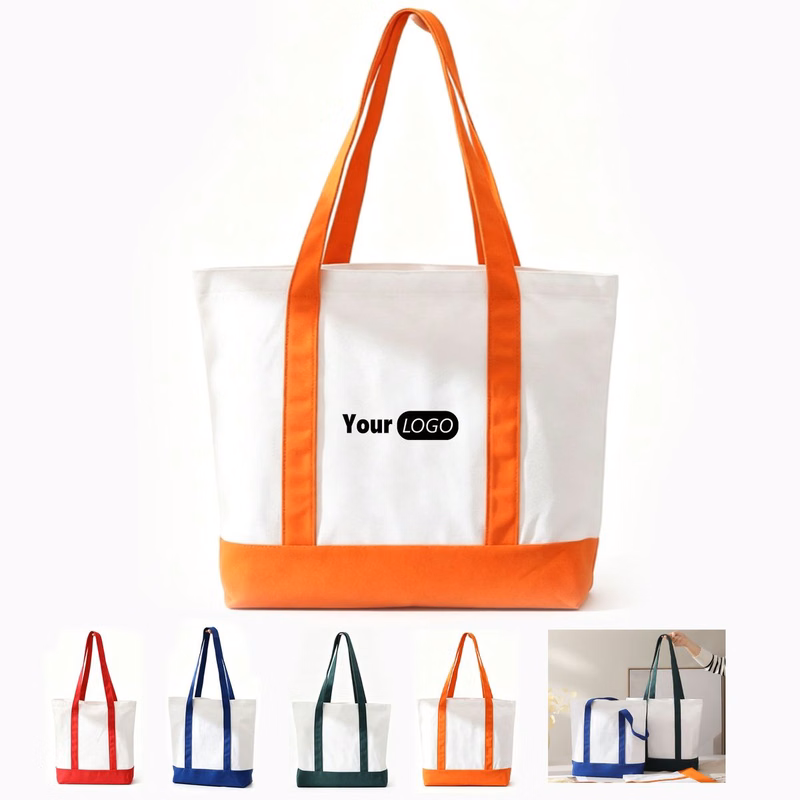 Two Tone Spliced Canvas Custom Logo Tote