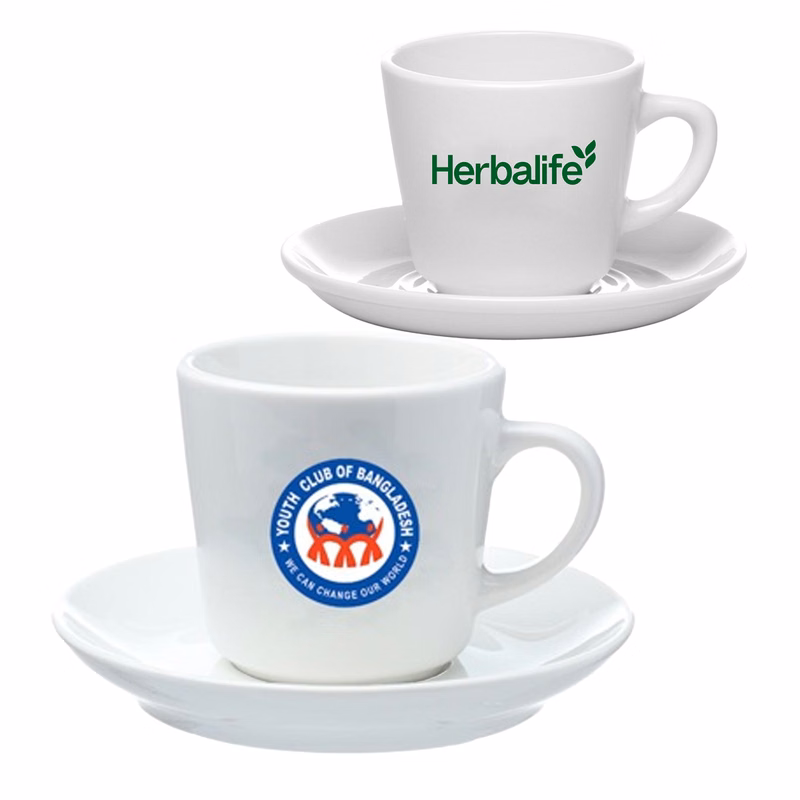 7.5 oz. White Porcelain Latte Mugs with Saucer