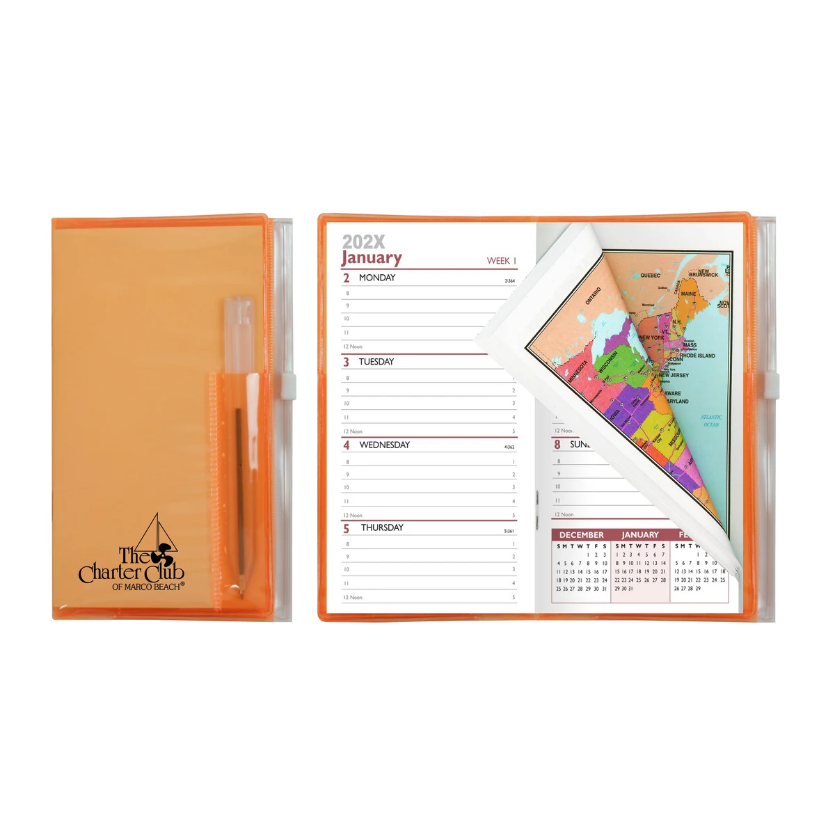 Weekly Zip Back Planner w/ Clear Pen & Zip Lock Pocket (2 Color Insert w/ Map) - Translucent Colors 1