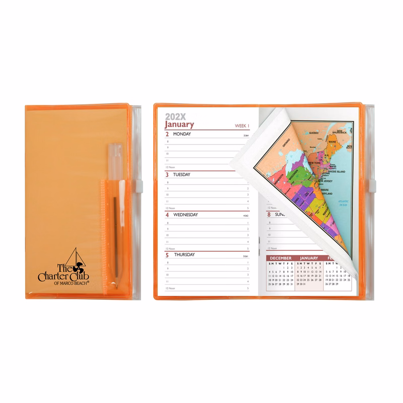 Weekly Zip Back Planner w/ Clear Pen & Zip Lock Pocket (2 Color Insert w/ Map) - Translucent Colors