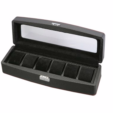 Carbon Fiber See Through 6 Watch Case - Clear Top