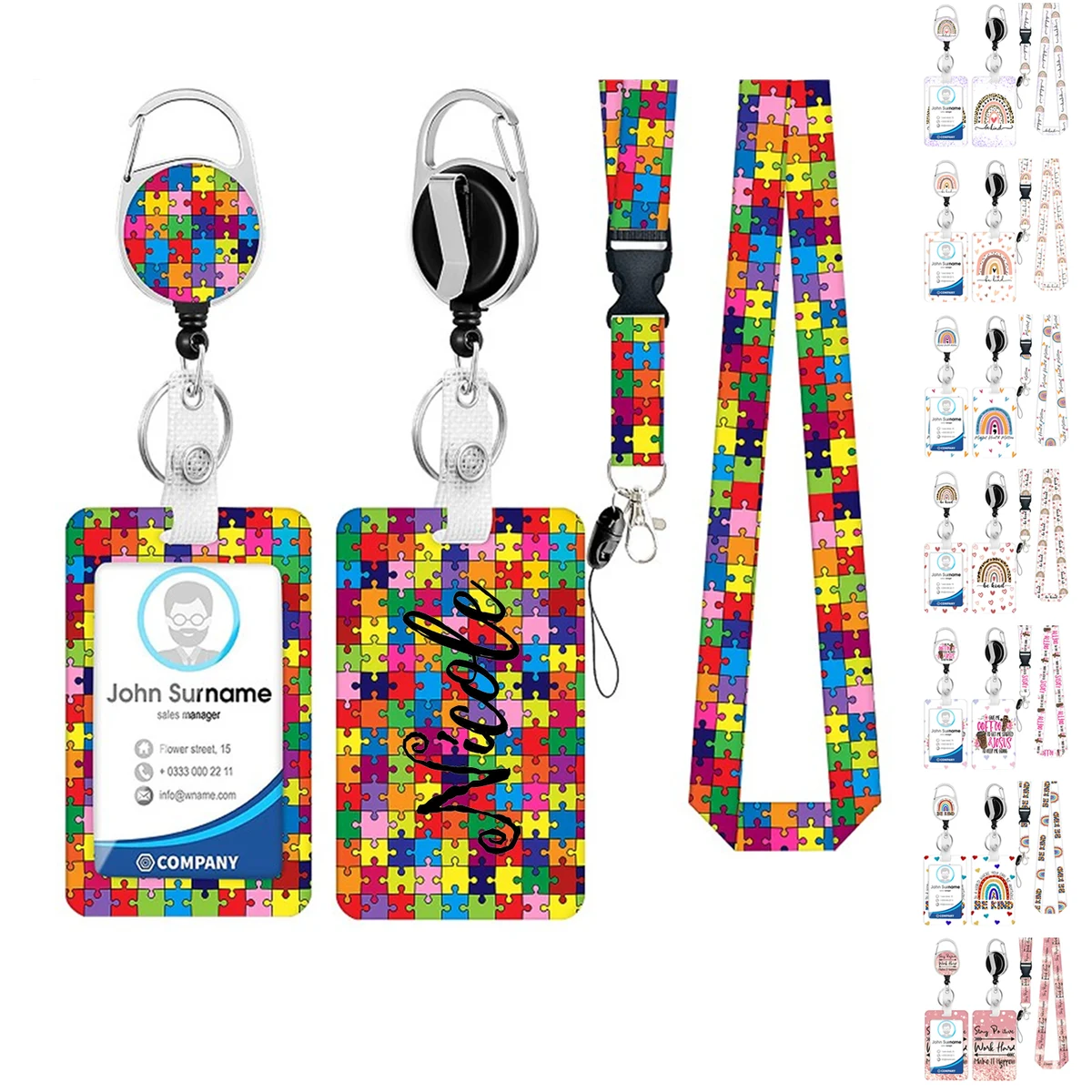 Zinc Alloy Lanyard ID Card Holder Detachable Carabiner Set 1